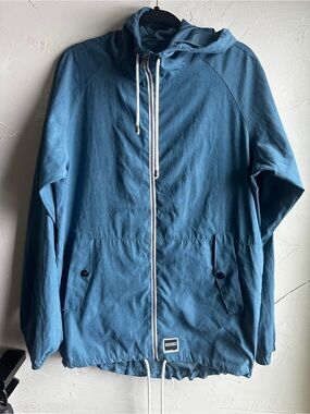 Ezekiel Blue Hooded Windbreaker Jacket Y2K Skate Surf Streetwear Coastal Sz L